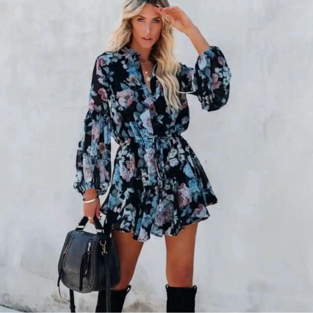 Vici Floral Black and Blue Women's Dress